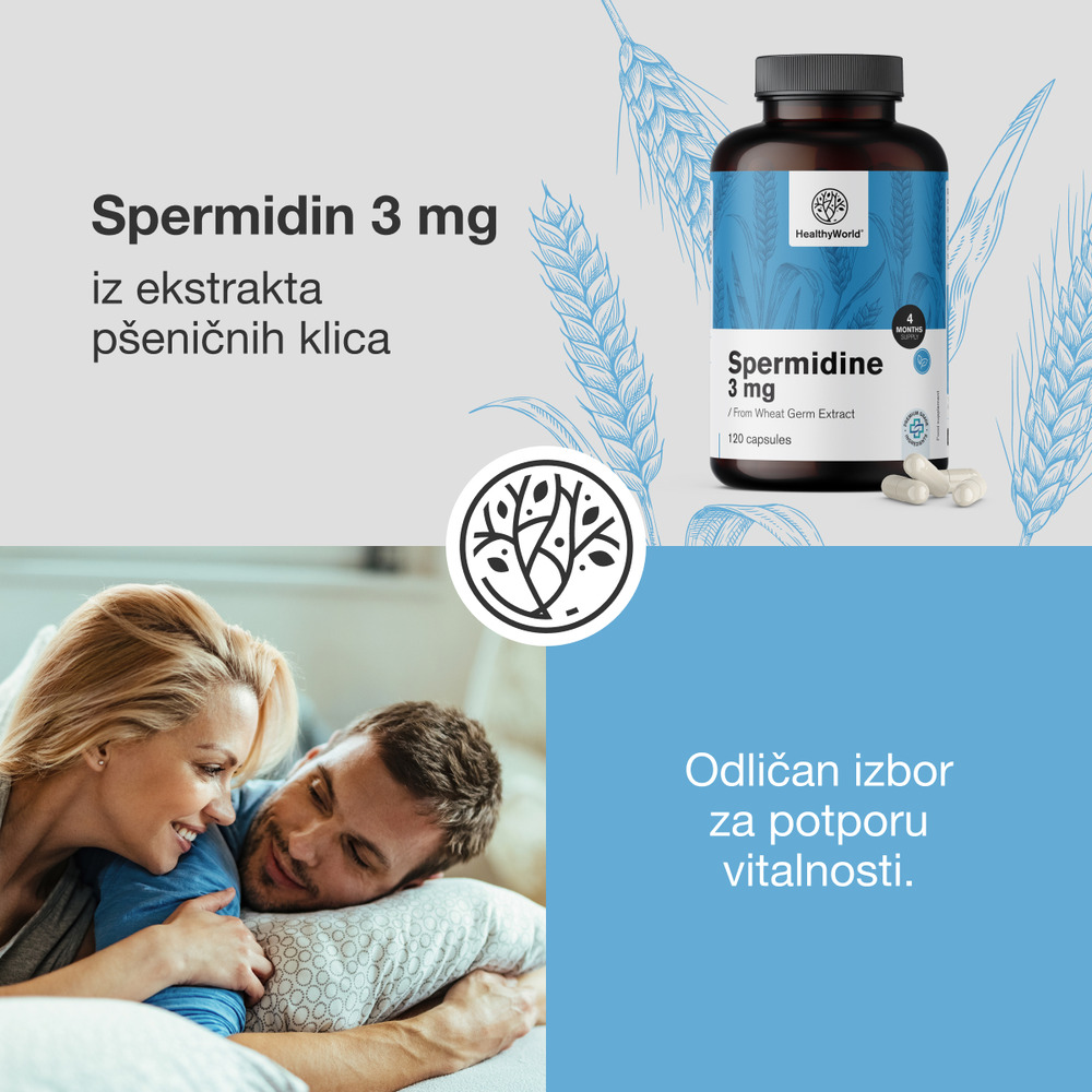 Spermidin 3 mg – iz ekstrakta pšeničnih klica, 120 kapsula ...